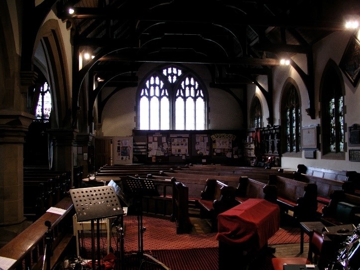 Interior of Kirkheaton Church early 21st century showing pews